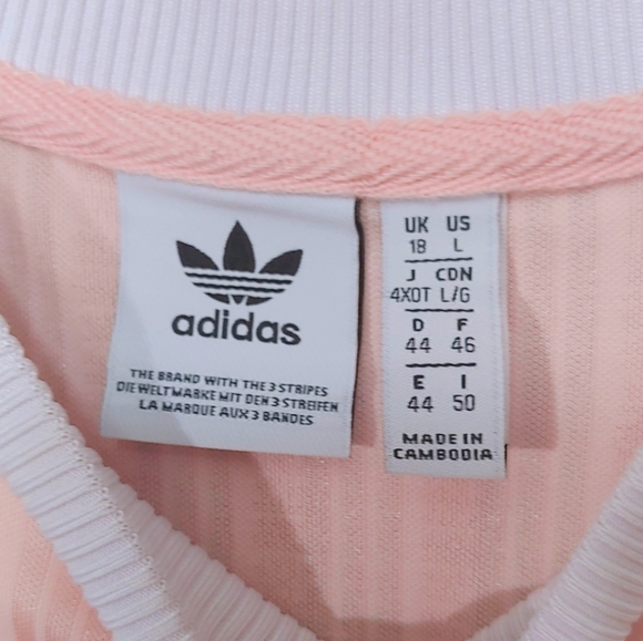 Adidas Originals Trefoil Pink White Striped Tshirt Dress Women's Size Large L - Picture 13 of 15